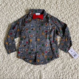 NWT Mickey & Friends Disney Christmas Print Button Down 12 months